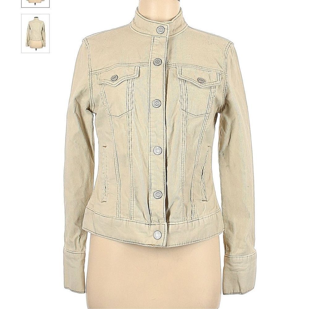 Vintage Y2K GAP Stretch Corduroy Jacket, Cream with Brown Stitching, XS